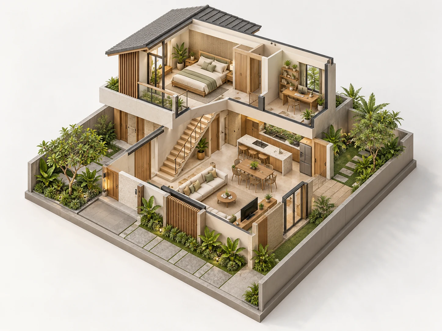 Ilustrasi konsep 3D tata ruang & desain rumah